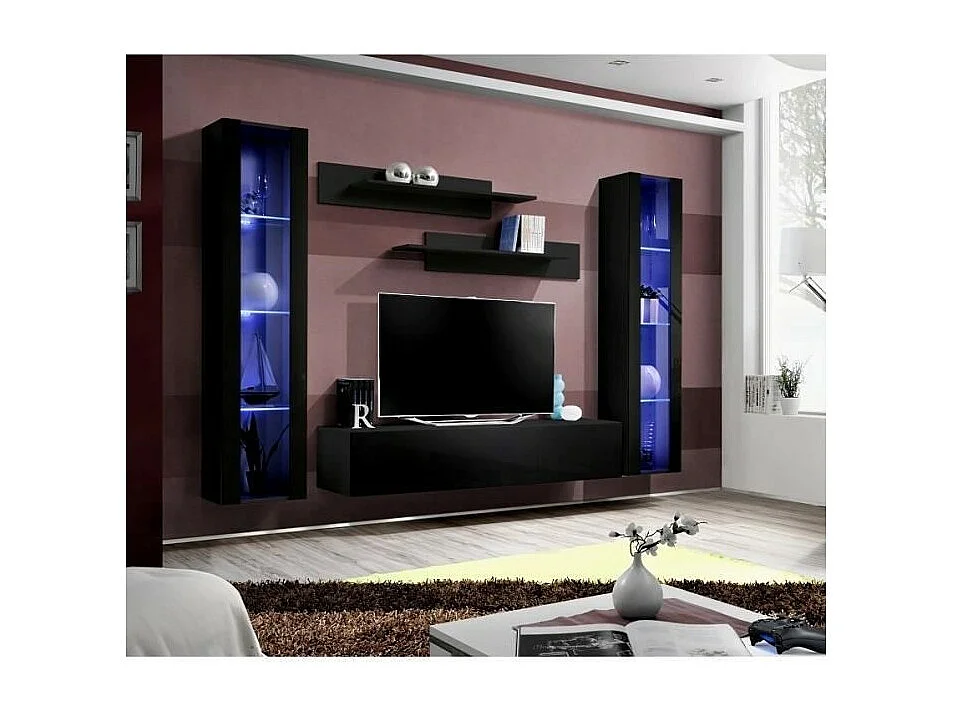 TV-meubel FLY A2 design, in glanzend zwart + LED. Modern en trendy zwevend meubel voor uw woonkamer.