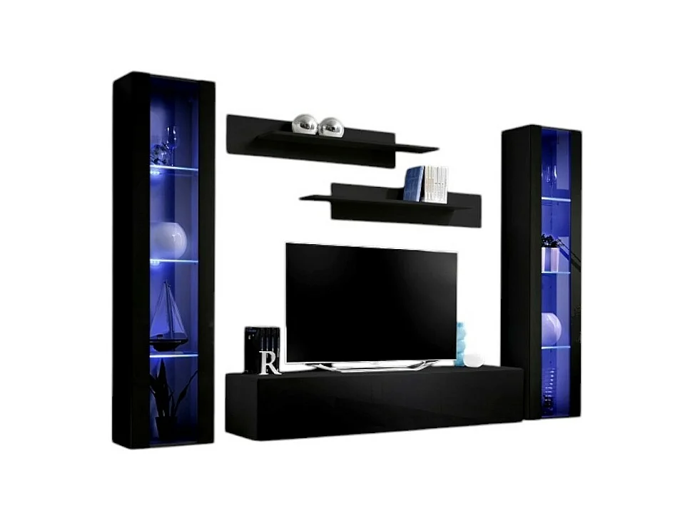 Meuble TV Mural Design "Fly II" 260cm Noir