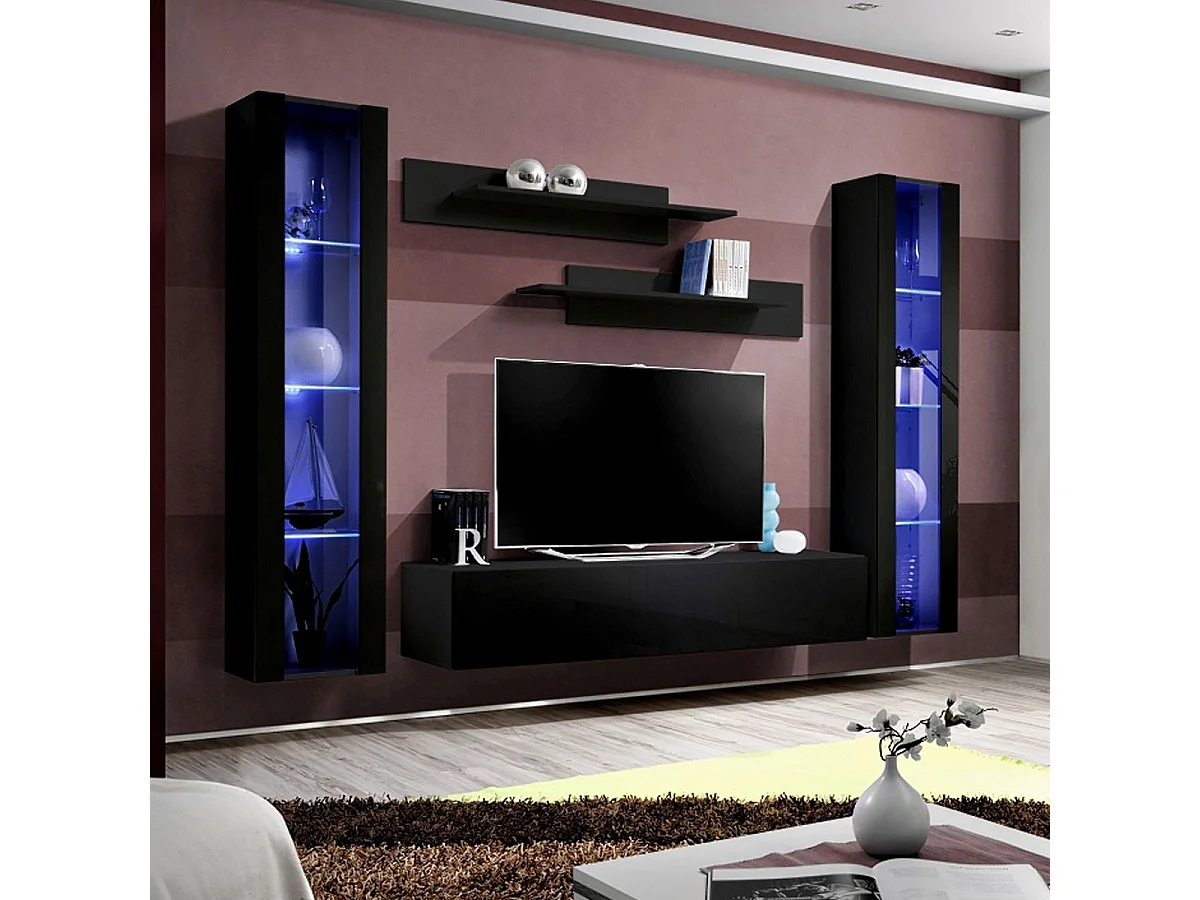 Meuble TV Mural Design "Fly II" 260cm Noir