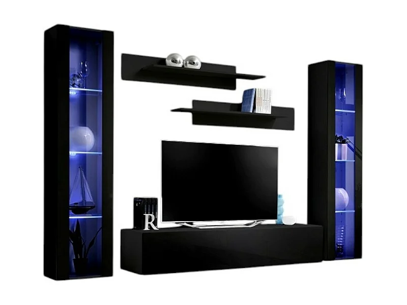 Meuble TV Mural Design "Fly II" 260cm Noir