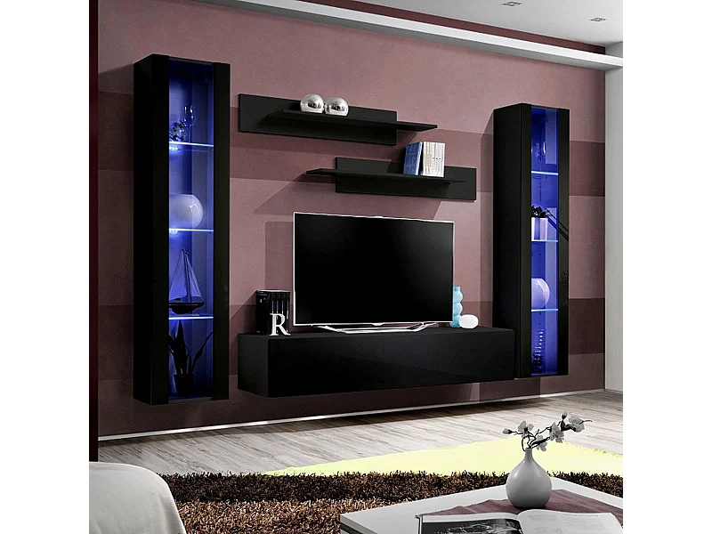 TV-meubel FLY A2 design, in glanzend zwart + LED. Modern en trendy zwevend meubel voor uw woonkamer.