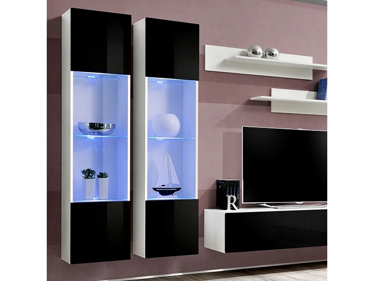 Meuble TV Mural Design "Fly III" 310cm Noir & Blanc