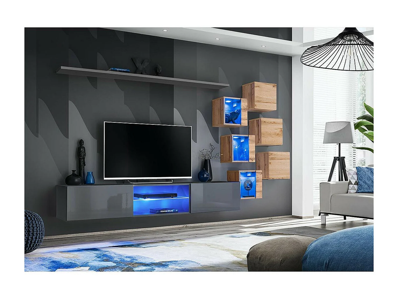 Ensemble Meuble TV "Switch XXI" 260cm Gris & Naturel