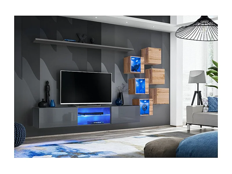 Ensemble Meuble TV "Switch XXI" 260cm Gris & Naturel