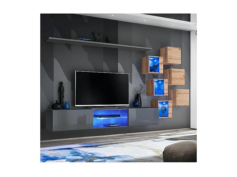 Ensemble Meuble TV "Switch XXI" 260cm Gris & Naturel