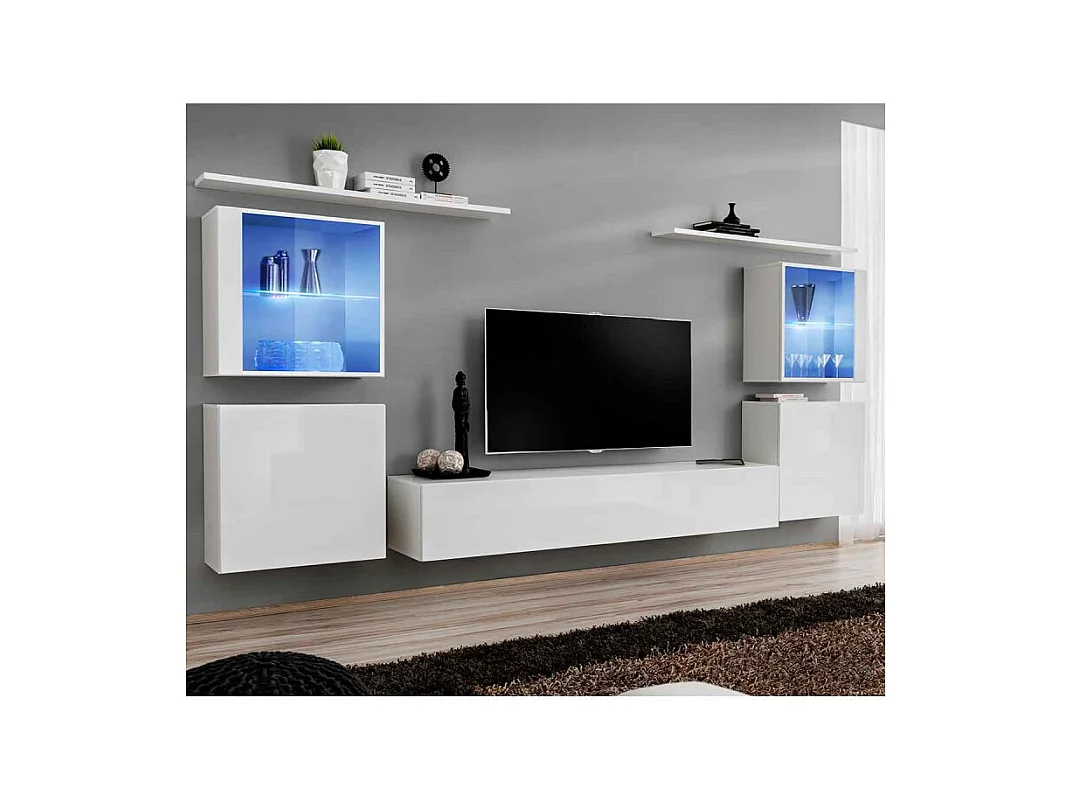 Meuble TV Mural Design "Switch XIV" 320cm Blanc