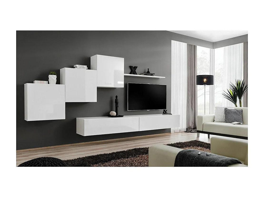 Meuble TV Mural Design "Switch X" 330cm Blanc