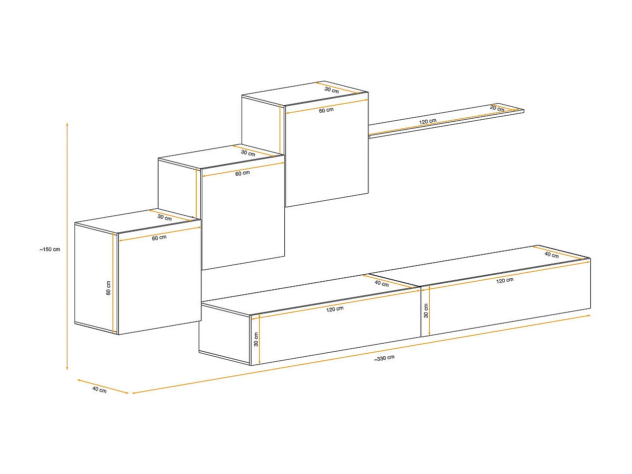 Meuble TV Mural Design "Switch X" 330cm Blanc