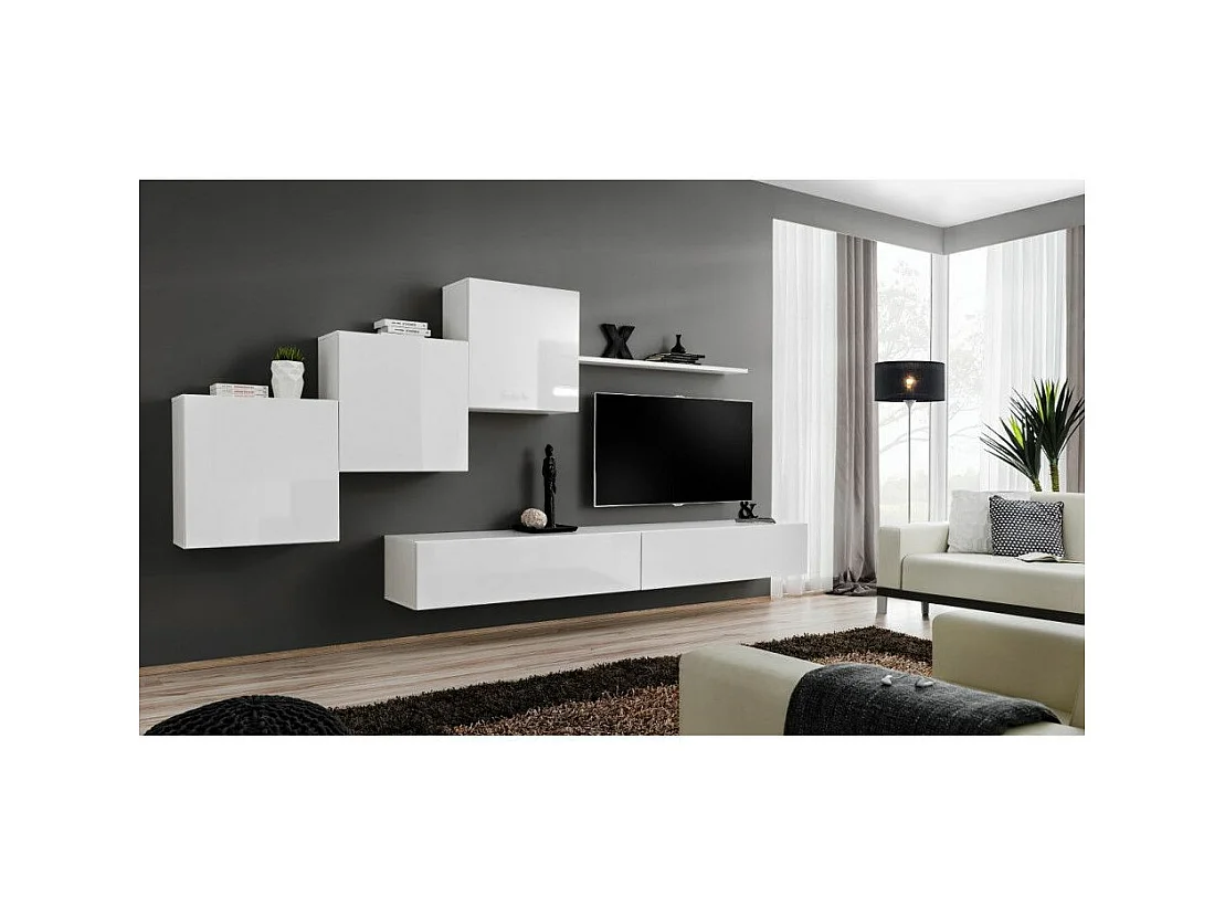 Meuble TV Mural Design "Switch X" 330cm Blanc