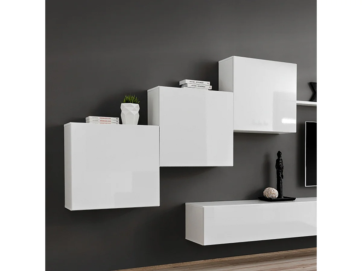 Meuble TV Mural Design "Switch X" 330cm Blanc