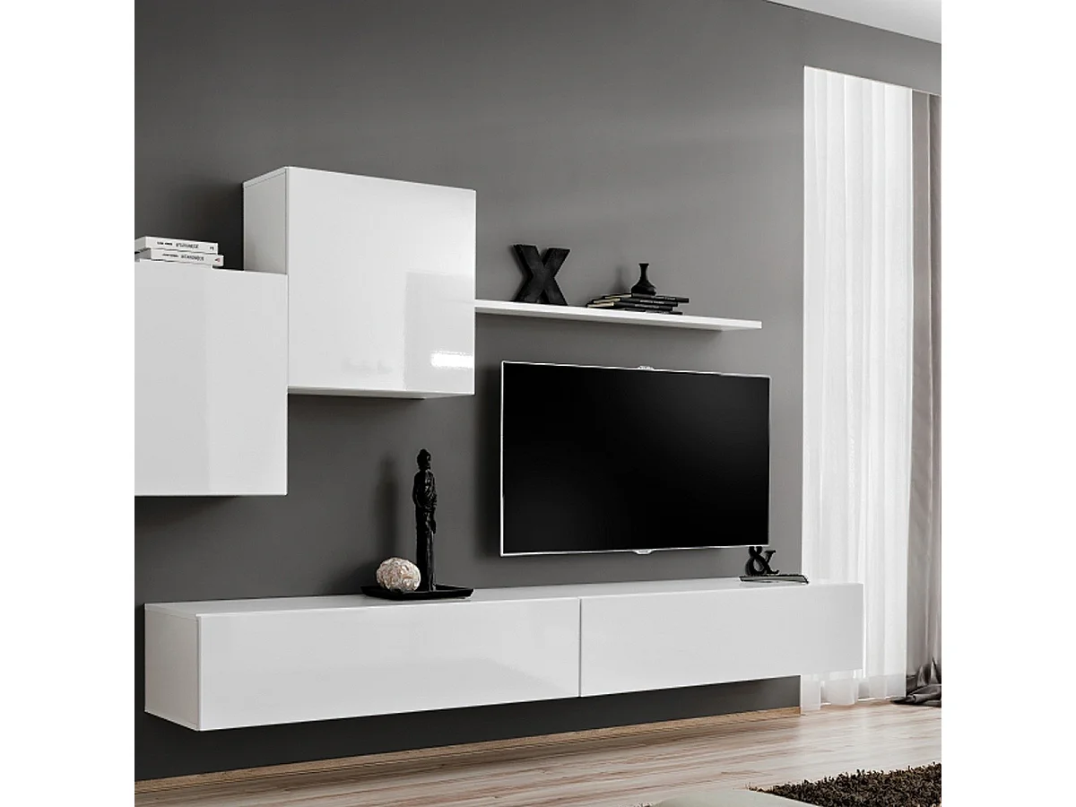 Meuble TV Mural Design "Switch X" 330cm Blanc