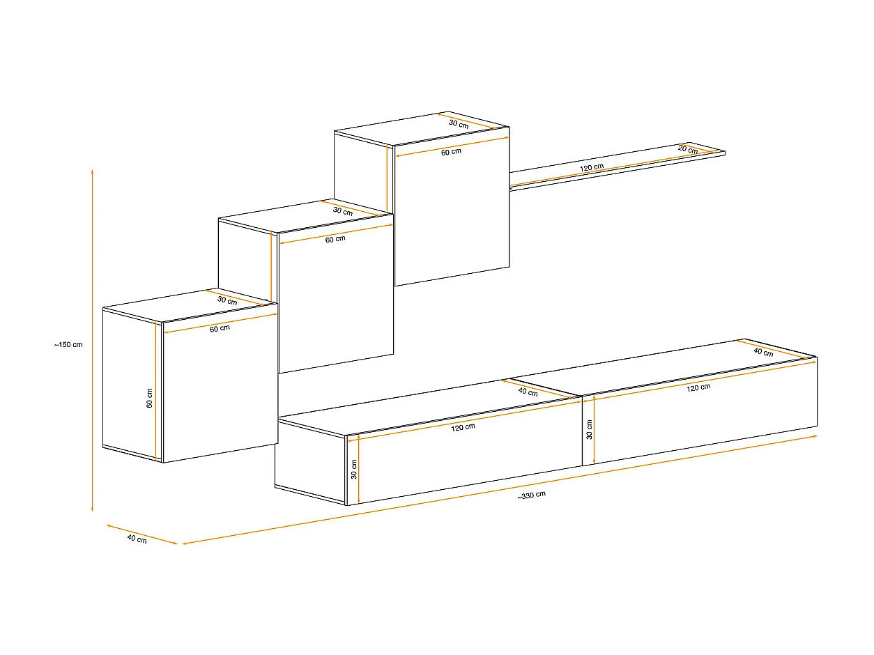 Meuble TV Mural Design "Switch X" 330cm Blanc