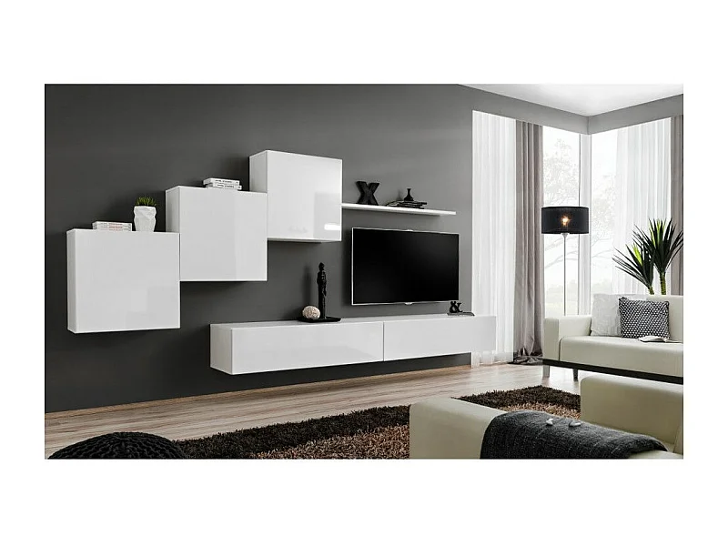 Meuble TV Mural Design "Switch X" 330cm Blanc