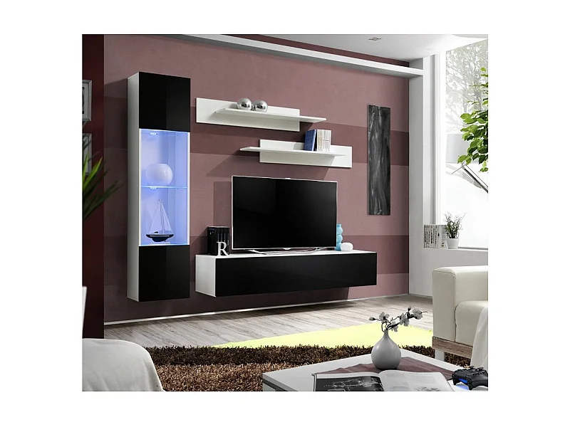Meuble TV Mural Design "Fly III" 210cm Noir & Blanc