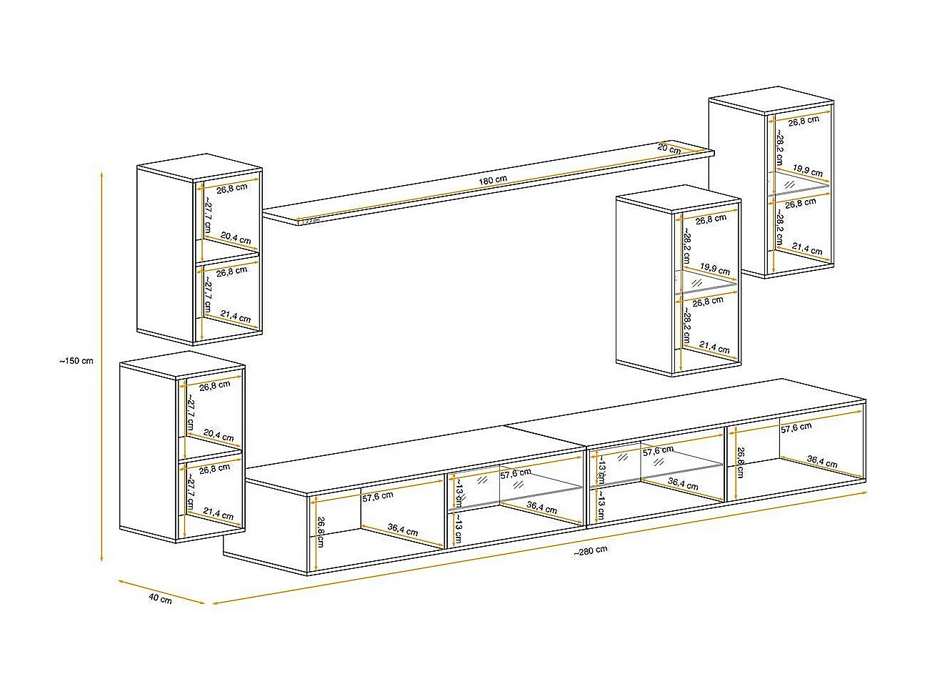 Ensemble Meuble TV "Switch XXV" 280cm Naturel