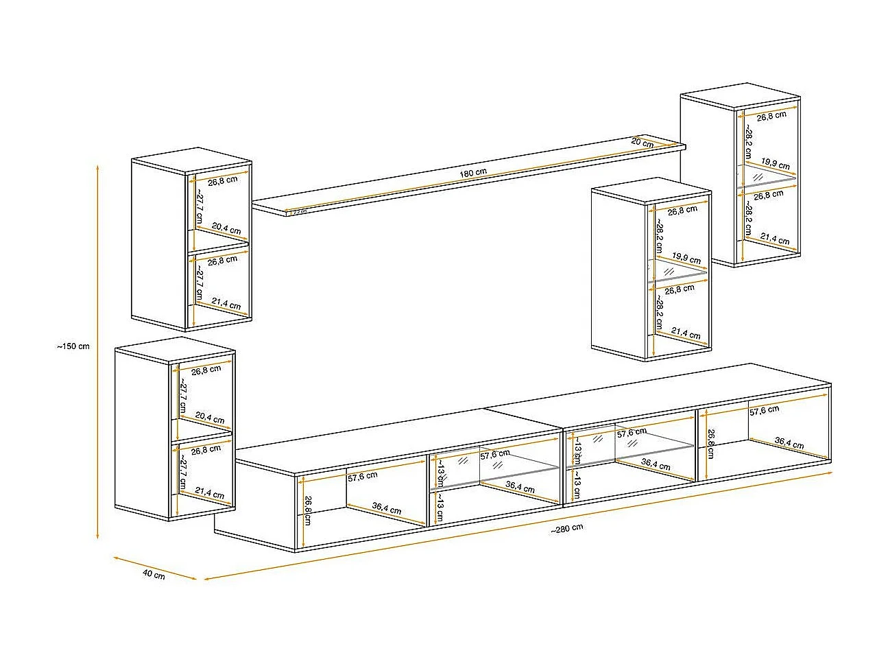Ensemble Meuble TV "Switch XXV" 280cm Naturel