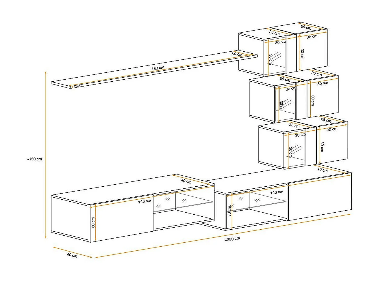 Ensemble Meuble TV Design "Switch XXIV" 250cm Noir