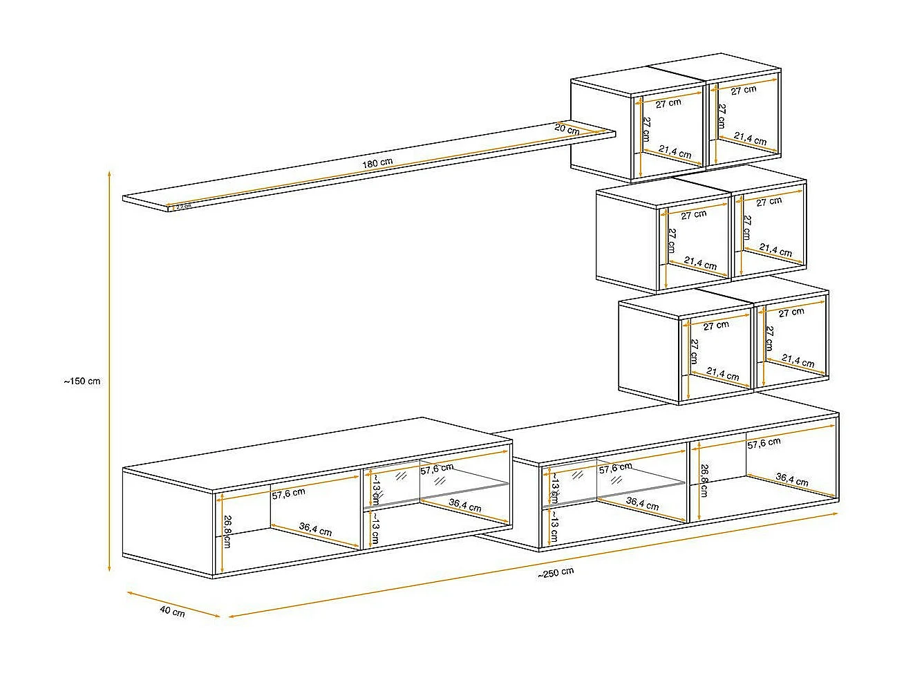 Ensemble Meuble TV Design "Switch XXIV" 250cm Noir