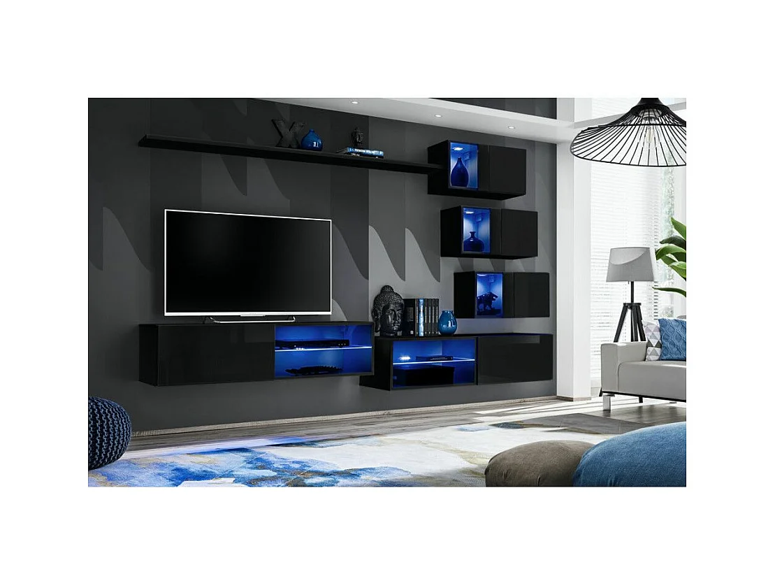 Ensemble Meuble TV Design "Switch XXIV" 250cm Noir