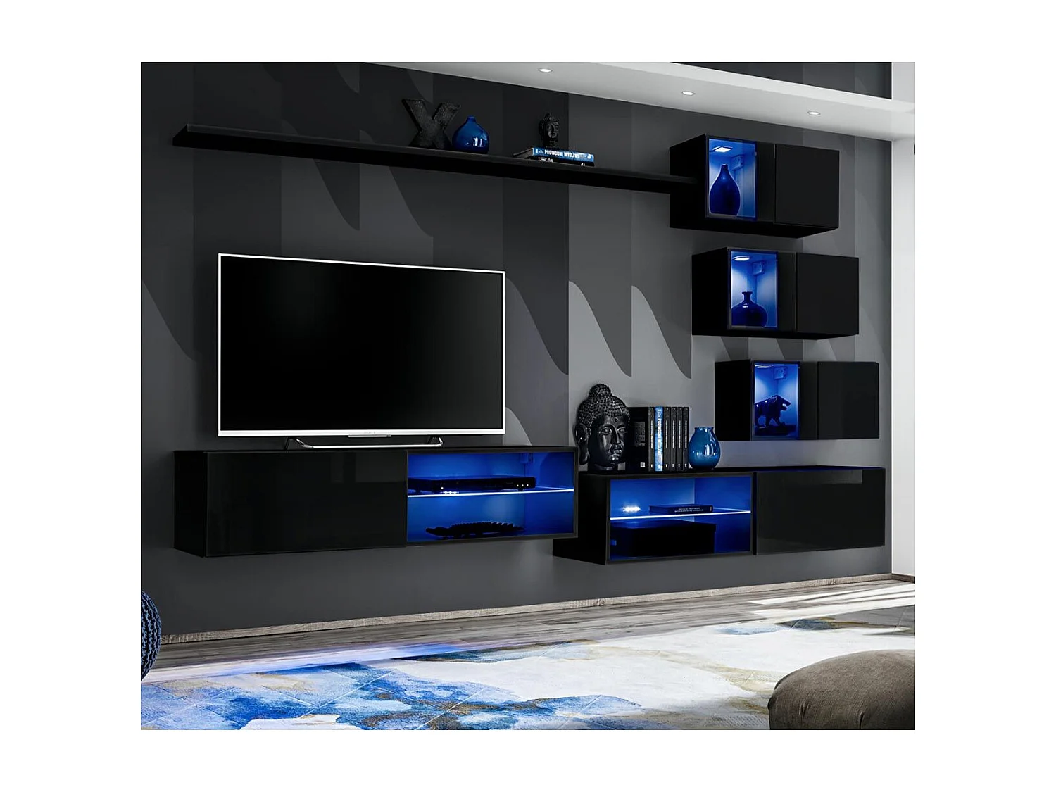 Ensemble Meuble TV Design "Switch XXIV" 250cm Noir