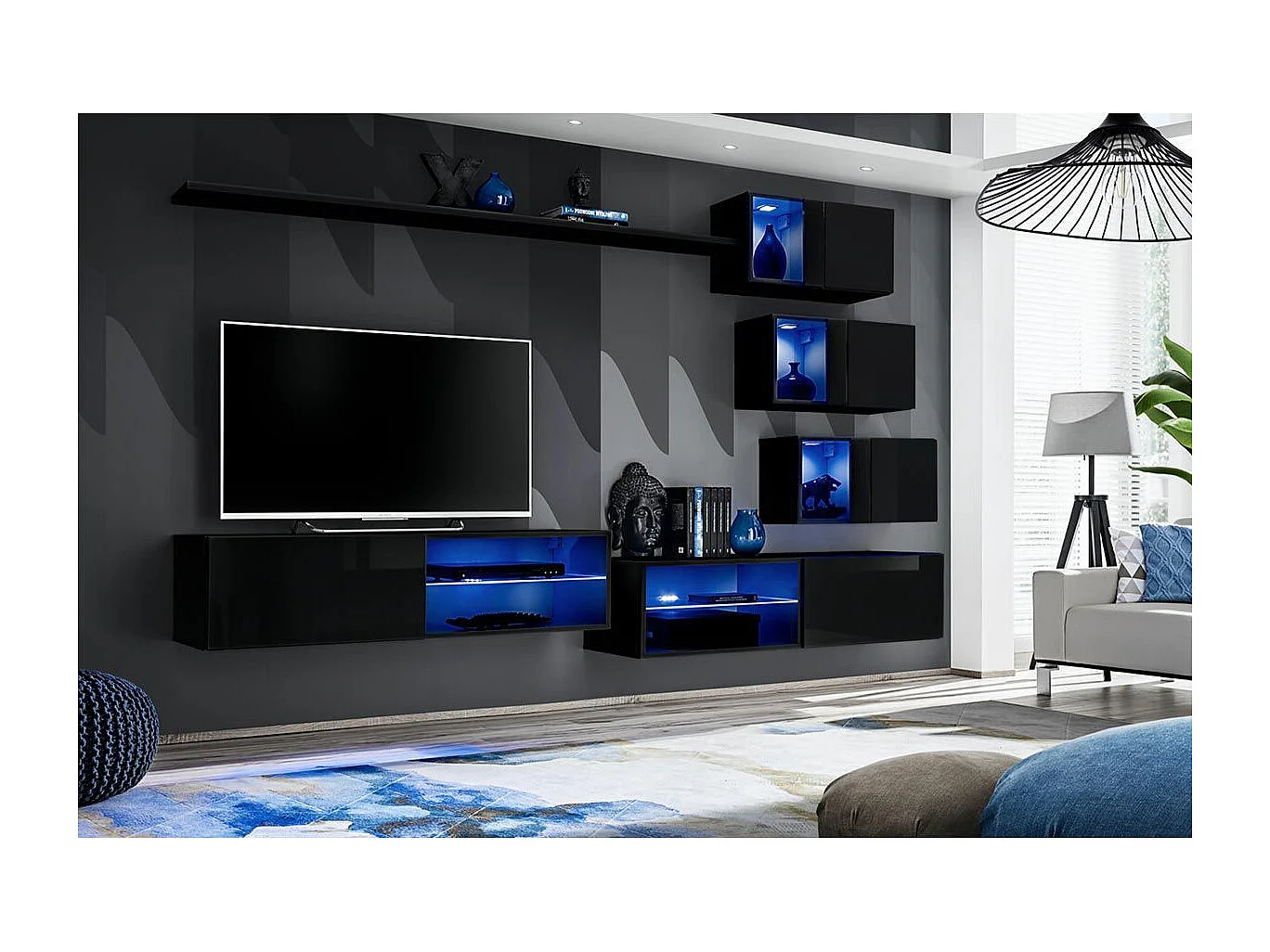 Ensemble Meuble TV Design "Switch XXIV" 250cm Noir