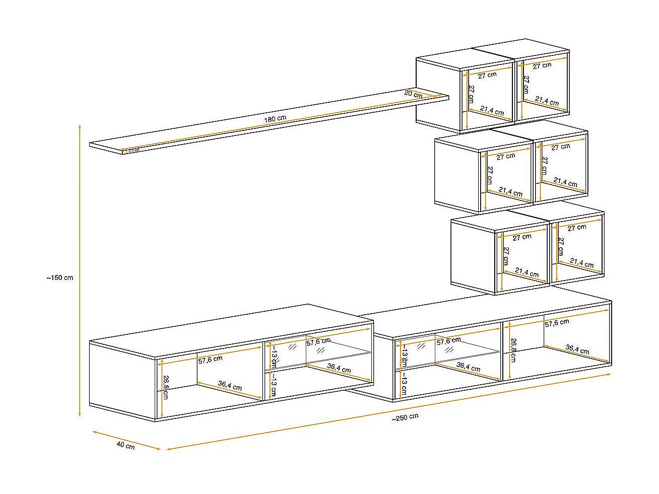 Ensemble Meuble TV Design "Switch XXIV" 250cm Noir