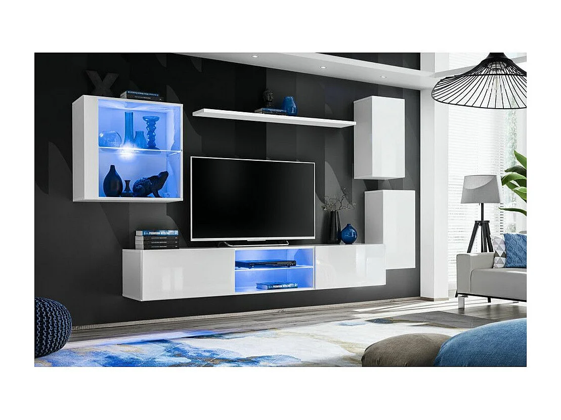 Ensemble Meuble TV Design "Switch XXIII" 250cm Blanc