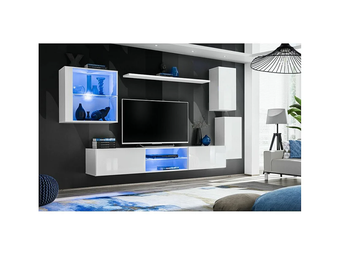 Ensemble Meuble TV Design "Switch XXIII" 250cm Blanc