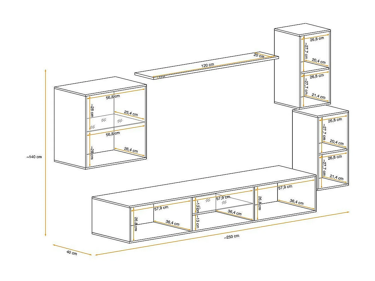 Ensemble Meuble TV Design "Switch XXIII" 250cm Blanc