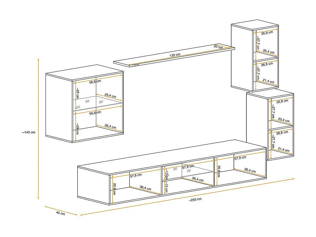 Ensemble Meuble TV Design "Switch XXIII" 250cm Blanc