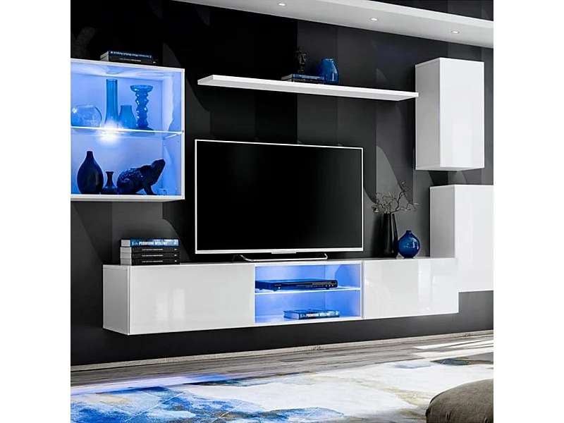 Ensemble Meuble TV Design "Switch XXIII" 250cm Blanc
