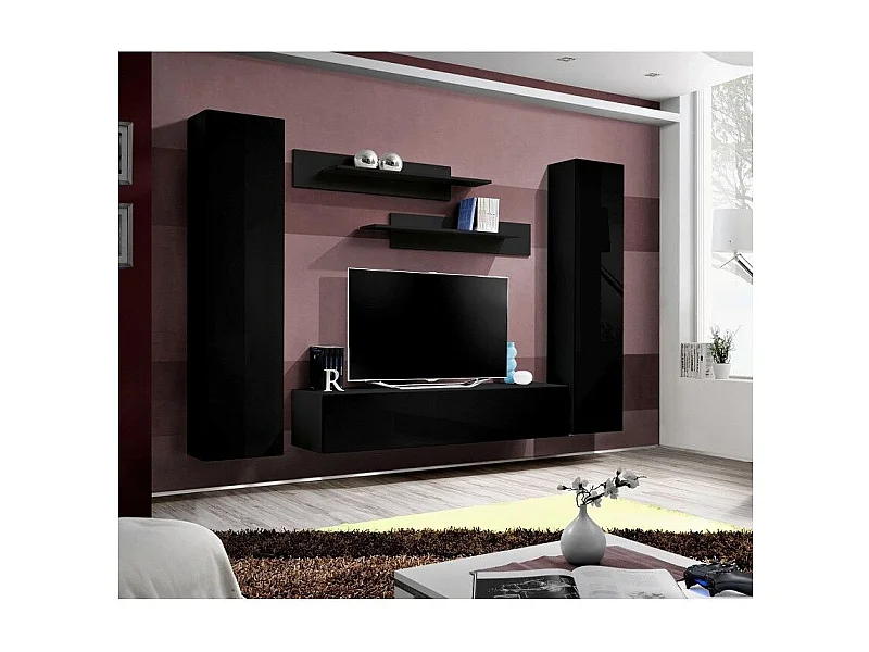 Meuble TV Mural Design "Fly I" 260cm Noir
