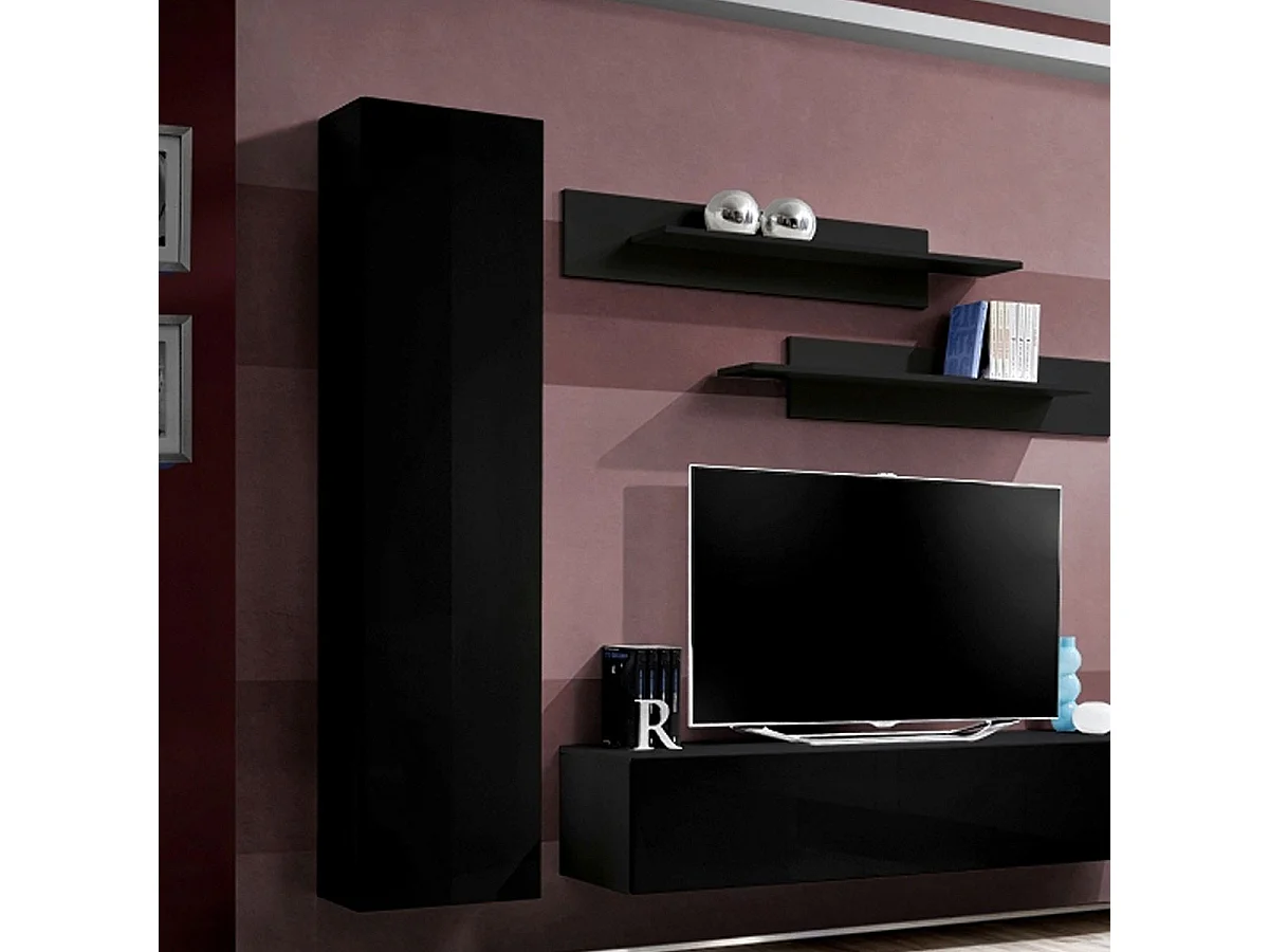 Meuble TV Mural Design "Fly I" 260cm Noir