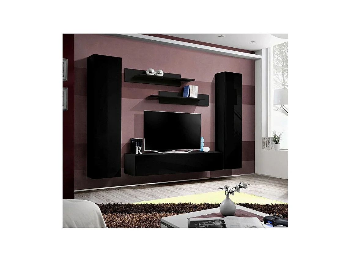 Meuble TV Mural Design "Fly I" 260cm Noir