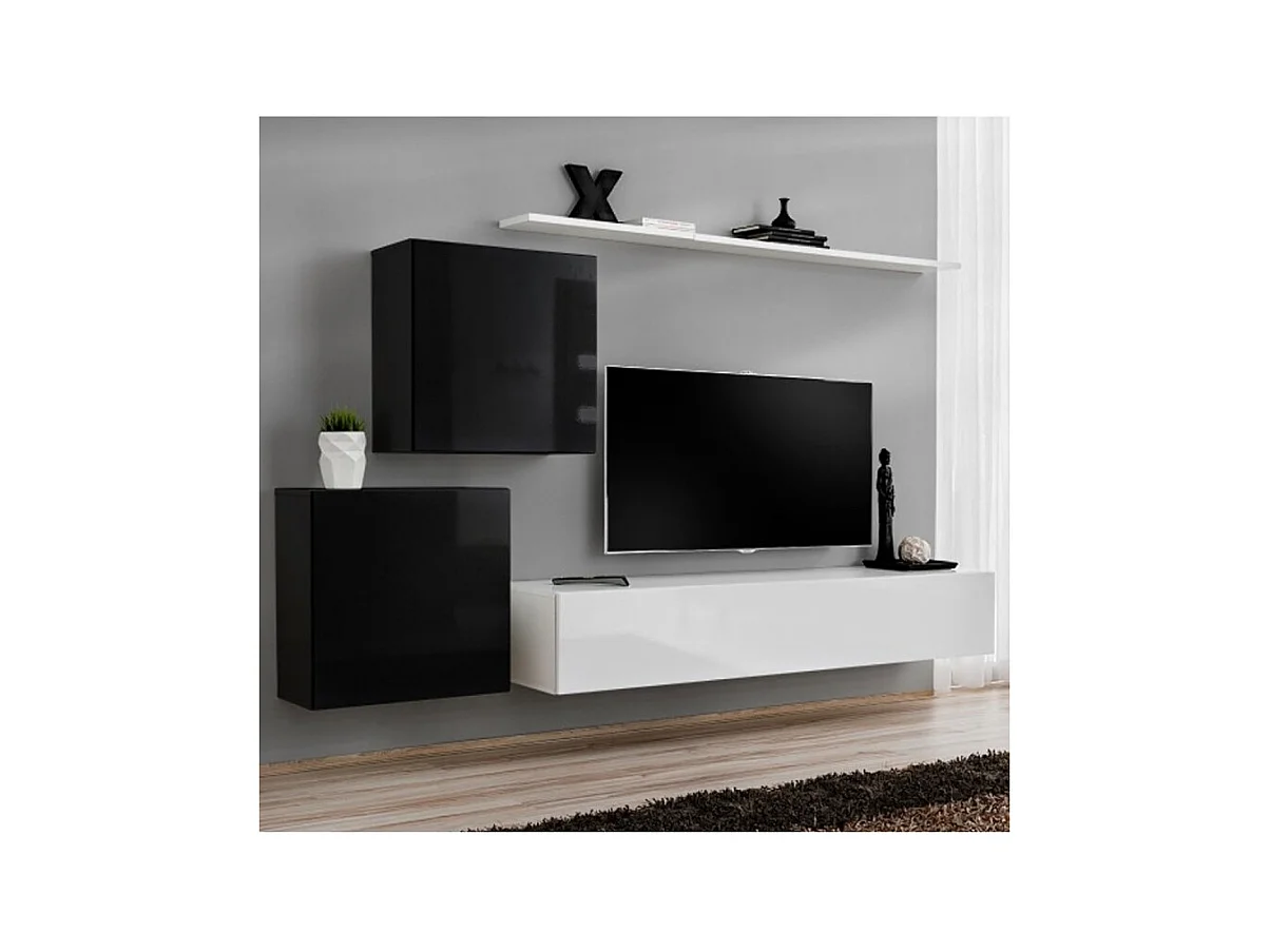Meuble TV Mural Design "Switch V" 250cm Noir & Blanc