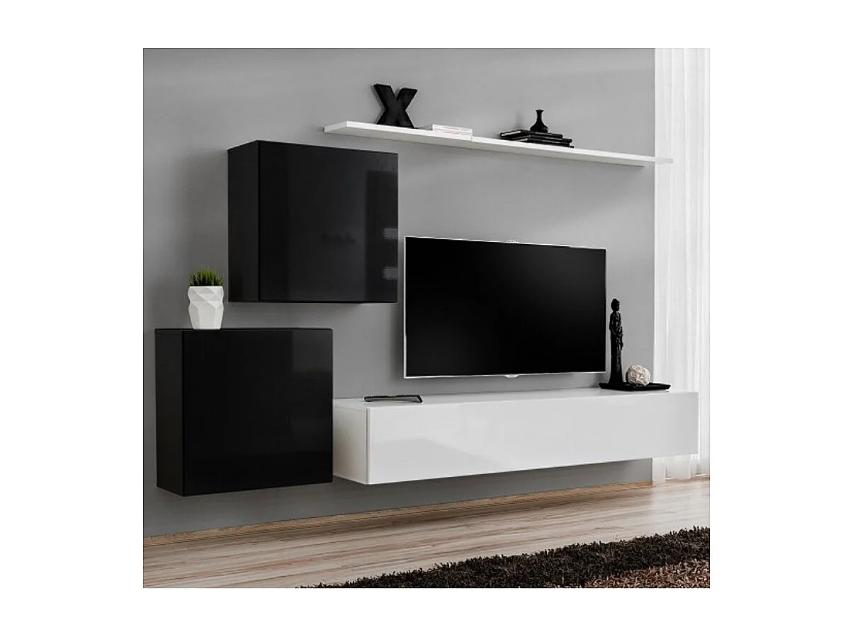 Meuble TV Mural Design "Switch V" 250cm Noir & Blanc