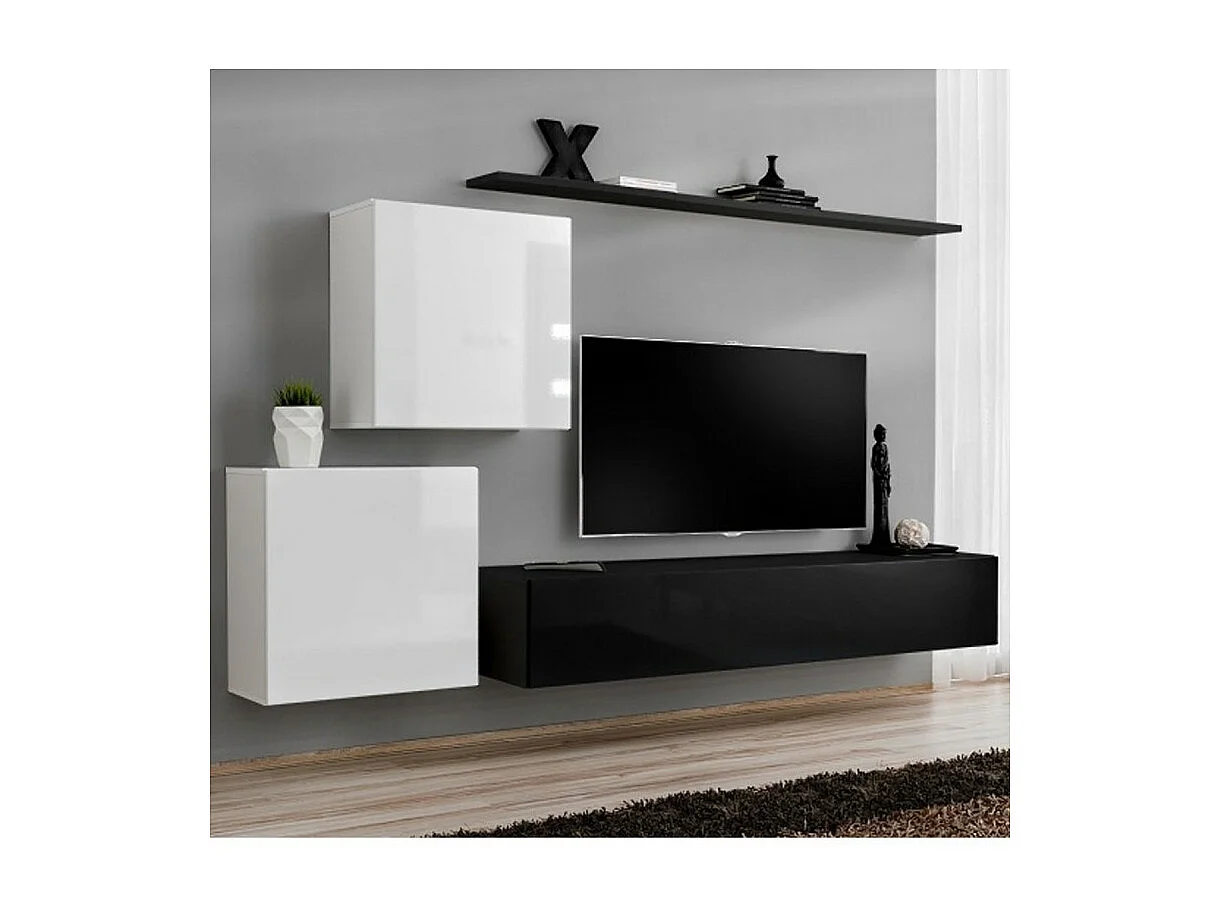 Meuble TV Mural Design "Switch V" 250cm Noir & Blanc