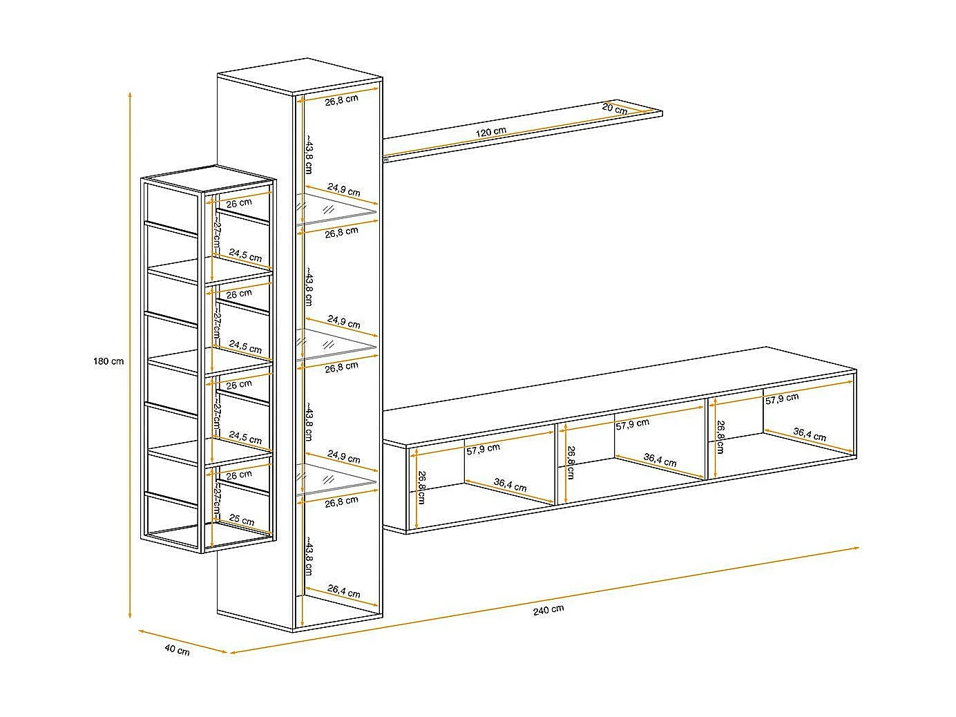 Ensemble Meuble TV Design "Switch VII" 240cm Blanc & Noir