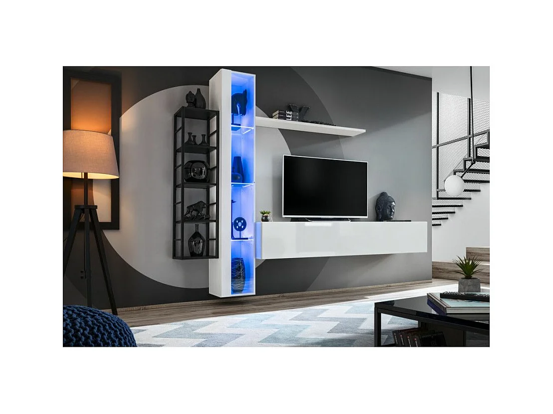 Ensemble Meuble TV Design "Switch VII" 240cm Blanc & Noir