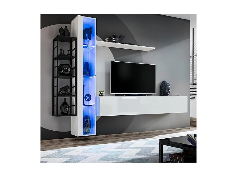 Ensemble Meuble TV Design "Switch VII" 240cm Blanc & Noir