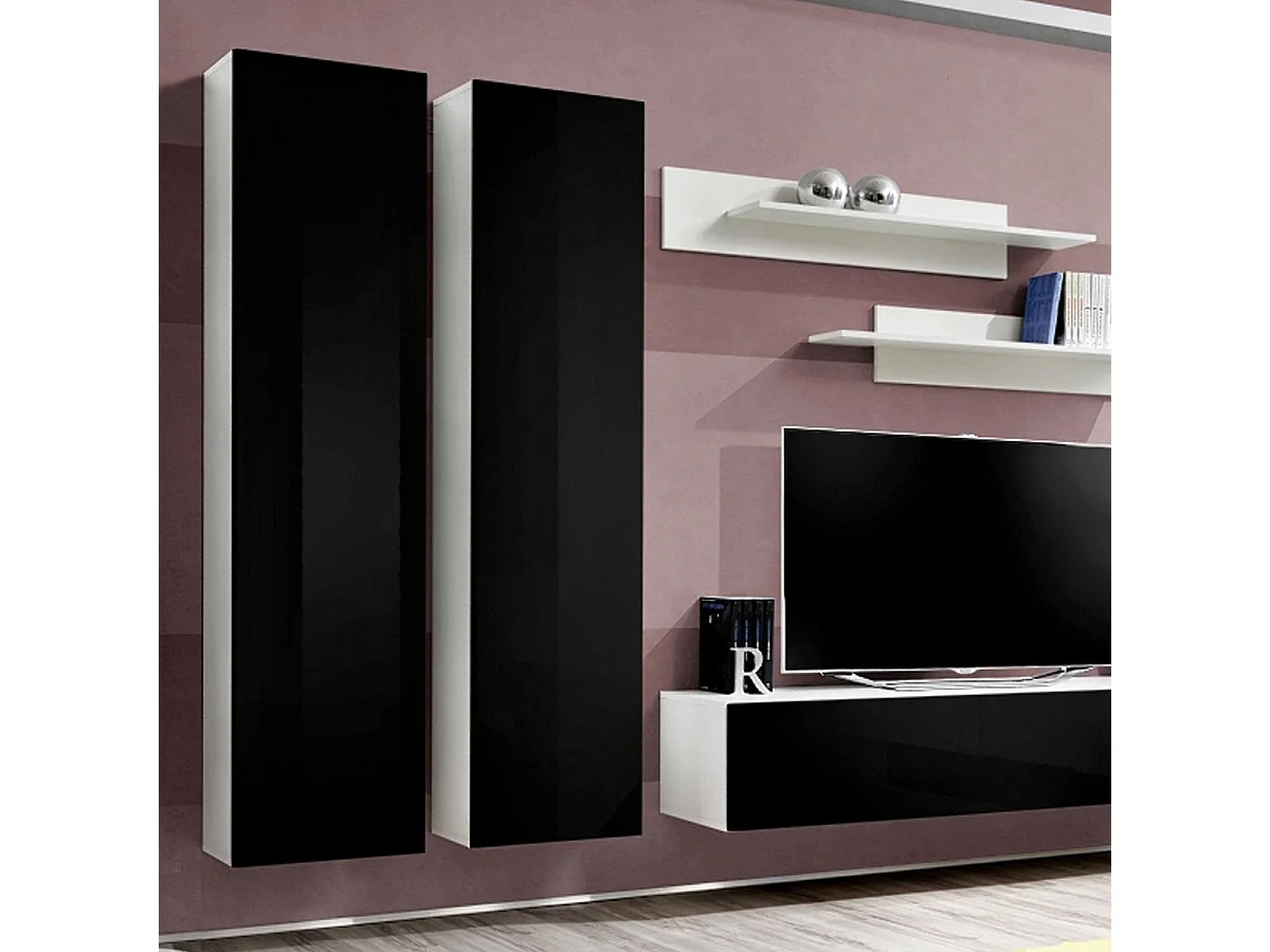 Meuble TV Mural Design "Fly I" 310cm Noir & Blanc