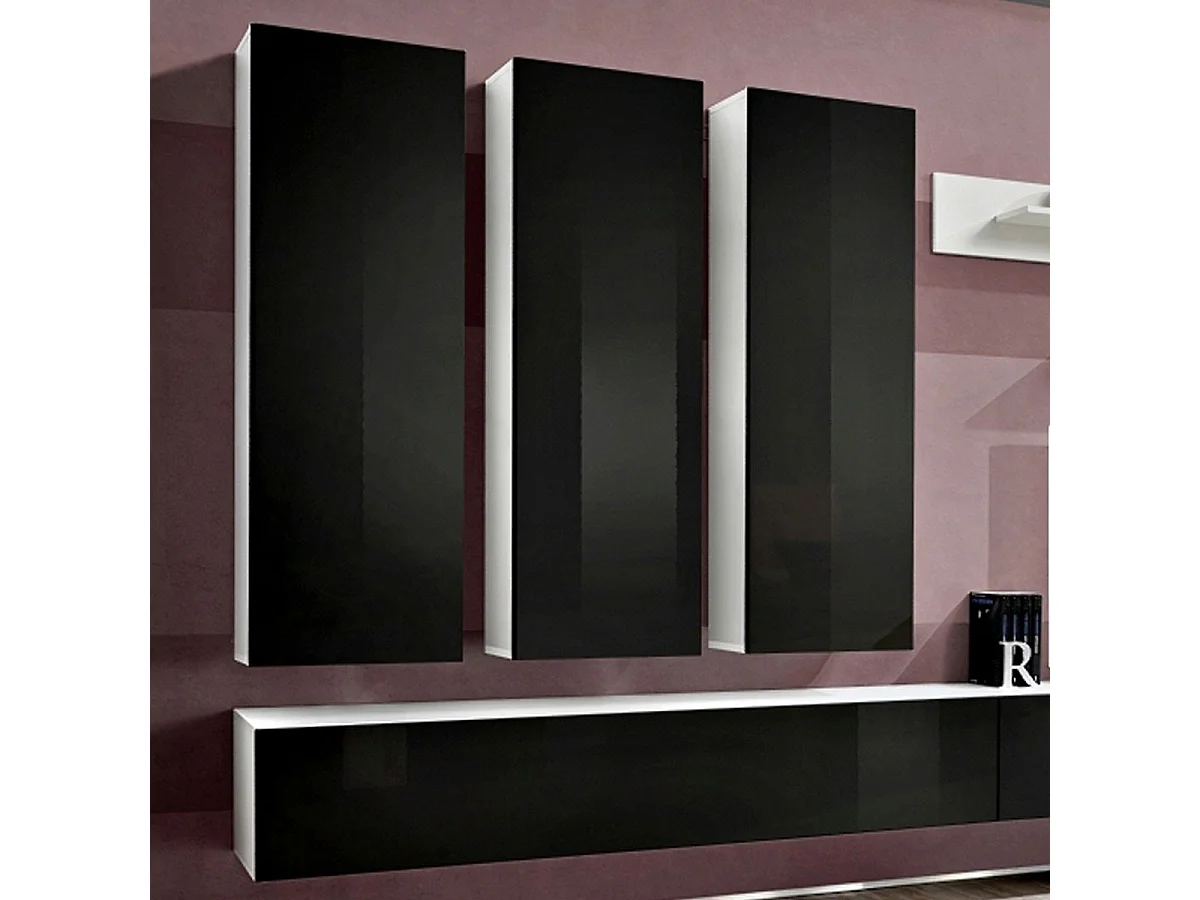 Meuble TV Mural Design "Fly I" 320cm Noir & Blanc