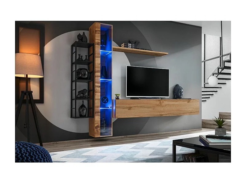 Ensemble Meuble TV Design "Switch VII" 240cm Naturel & Noir