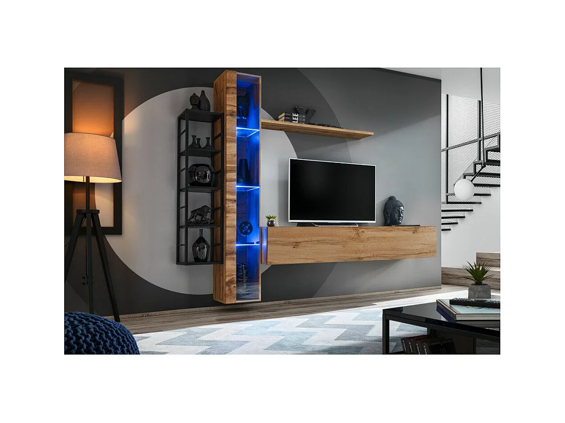 Ensemble Meuble TV Design "Switch VII" 240cm Naturel & Noir