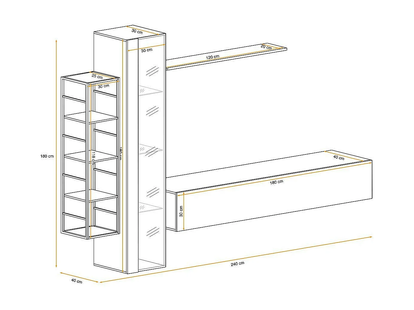 Ensemble Meuble TV Design "Switch VII" 240cm Naturel & Noir