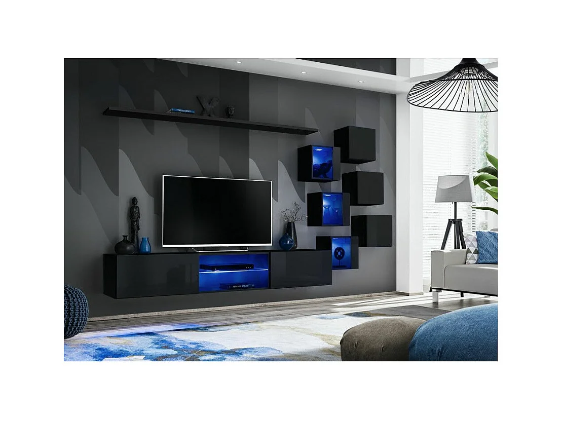 Ensemble Meuble TV Design "Switch XXI" 260cm Noir
