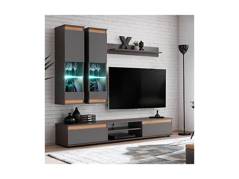 Ensemble Meuble TV "Modo" 175cm Anthracite & Naturel