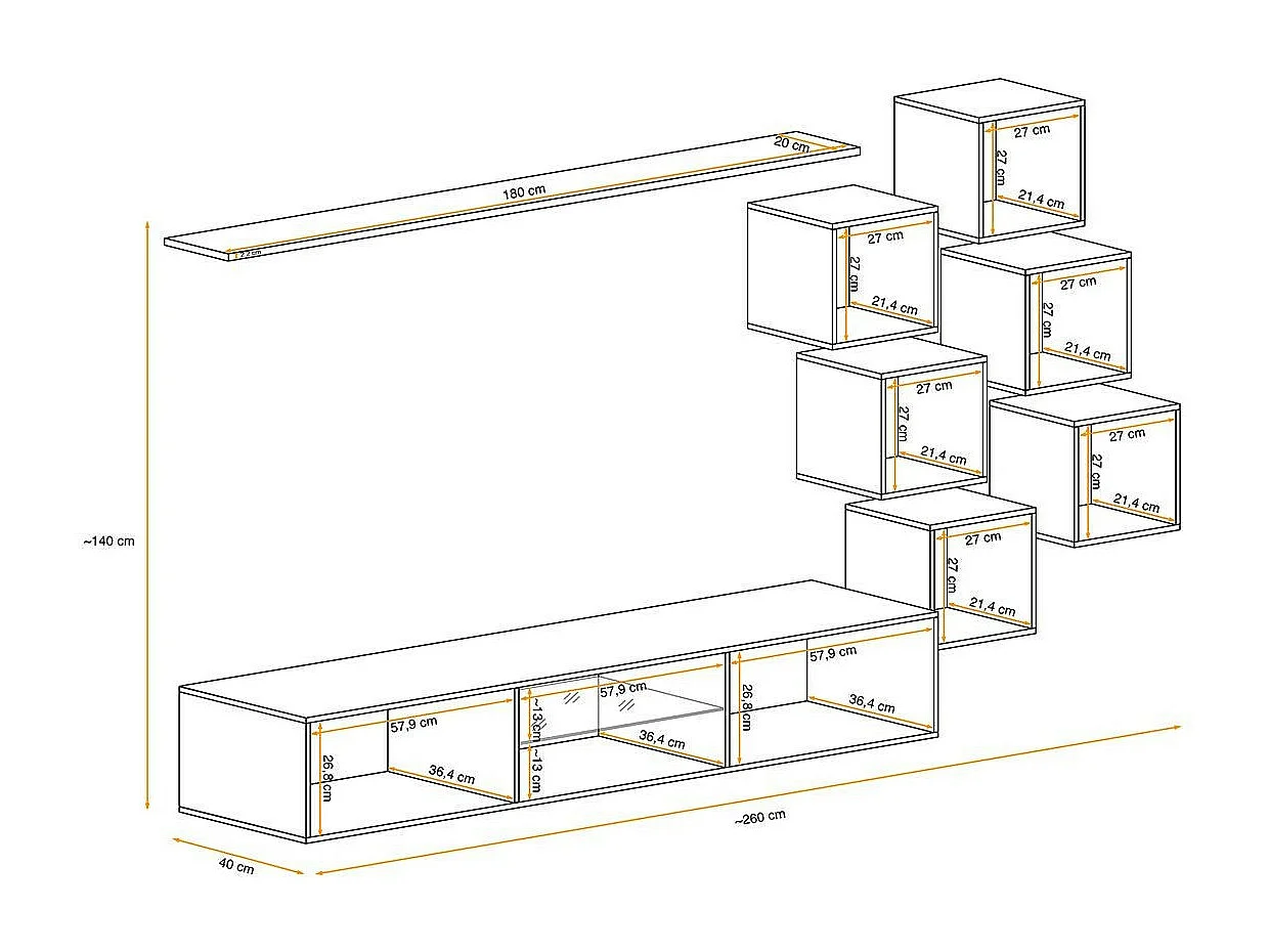 Ensemble Meuble TV Design "Switch XXI" 260cm Blanc