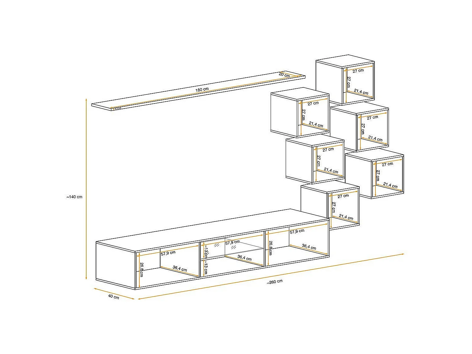 Ensemble Meuble TV Design "Switch XXI" 260cm Blanc