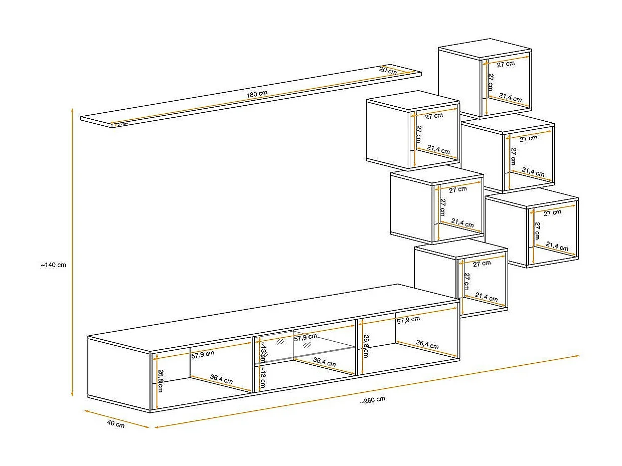 Ensemble Meuble TV Design "Switch XXI" 260cm Blanc